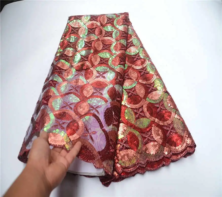 

2019 Latest sequence French Organza Nigerian lace fabrics high quality African sequin lace fabric for wedding dress PSA835-4