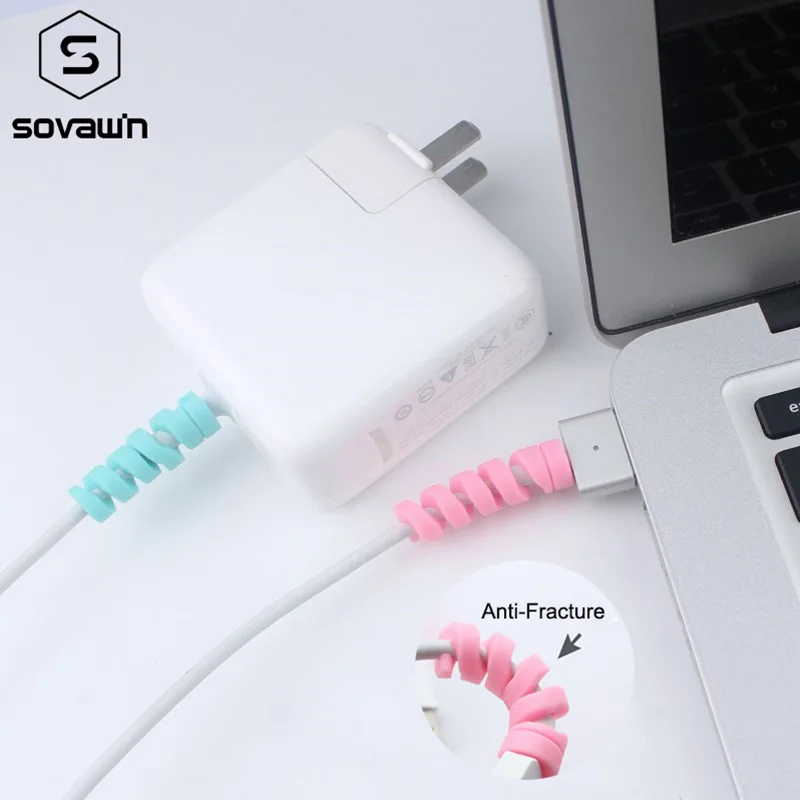 

Sovawin 2Pcs USB Cable Protector Saver Cover for iPhone Samsung Silicone Spiral Shape Charger Cord Organizer Winder For Phone