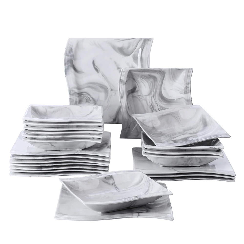 

MALACASA FLORA 18-Piece Marble Grey Porcelain Dinner Set with 6*Dinner Plates,Dessert Plates,Soup Plates Set Service for 6people