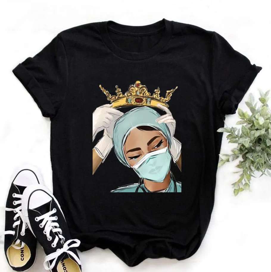 

Women's Nurse is Hero Print T-shirts Girl Summer 90s Ullzang Harajuku Ture Nurse Queen Cropped Funny T Shirt ,Drop Ship