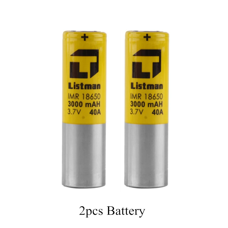 Listman IMR 18650 Vape батарея 3,7 V 40A 3000mAh литий-ионная аккумуляторная батарея 18650 батарея для электронной сигареты Vaper Box Mod - Цвет: 2pcs Battery