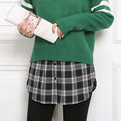 Moda feminina mini saia extensores camisa xadrez saia 2021 novo estilo mulheres camisas falsas cinta elástica saia curta metade desliza camisa