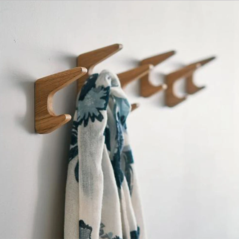 2Pcs Natural Wood Clothes Hanger Japanese-Style Wall Mounted Coat Hook Decorative Key Holder Hat Scarf Handbag Storage Hanger Ba