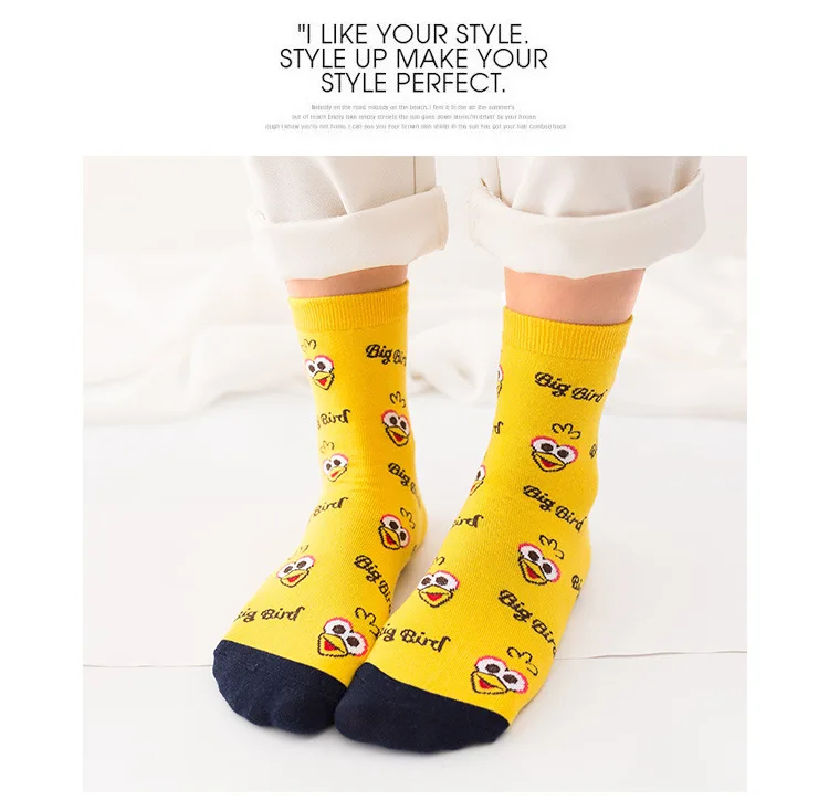 Anewmorn Women Creative Small Birds Print Cotton Crew Socks Girls Fashion Street Hip-hop Skateboard Casual Funny Happy Socks