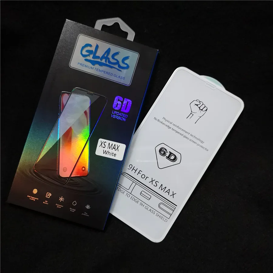 6D изогнутый край Полное покрытие Защитное стекло для iPhone 7 8 6 6S Plus закаленное протектор экрана для X XR XS Max с розничной коробкой