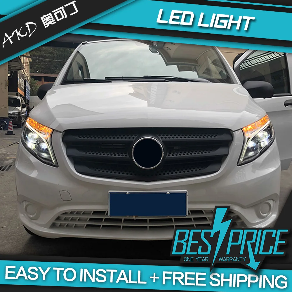 AKD tuning car Headlight For Mercedes-Benz VITO 2016-2019 Headlights LED DRL Running lights Bi-Xenon Beam lights angel eyes