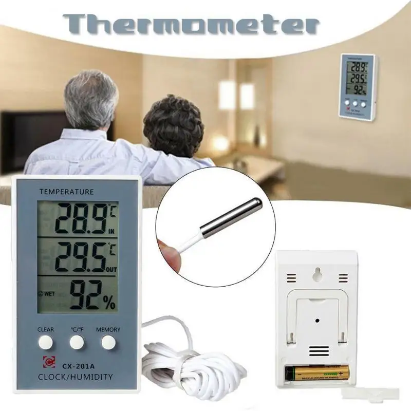 LCD Digital Temperature Humidity Meter Home Indoor Outdoor hygrometer thermometer Weather Station with Clock Dropshopping