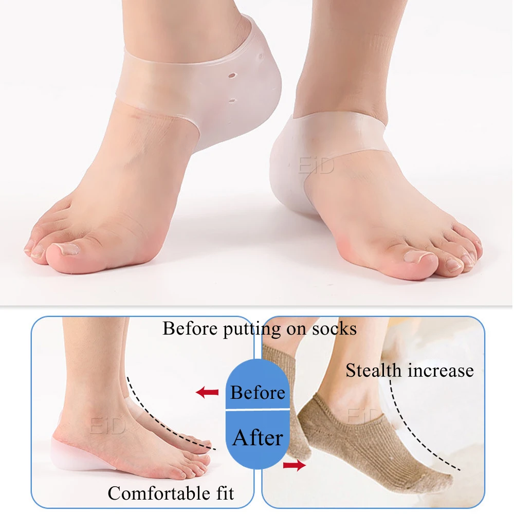 EiD 1-3cm Invisible Height Increase Silicone Socks Gel Heel Pad Orthopedic  Arch Support Heel Cushion Soles Insole Foot Unisex - AliExpress