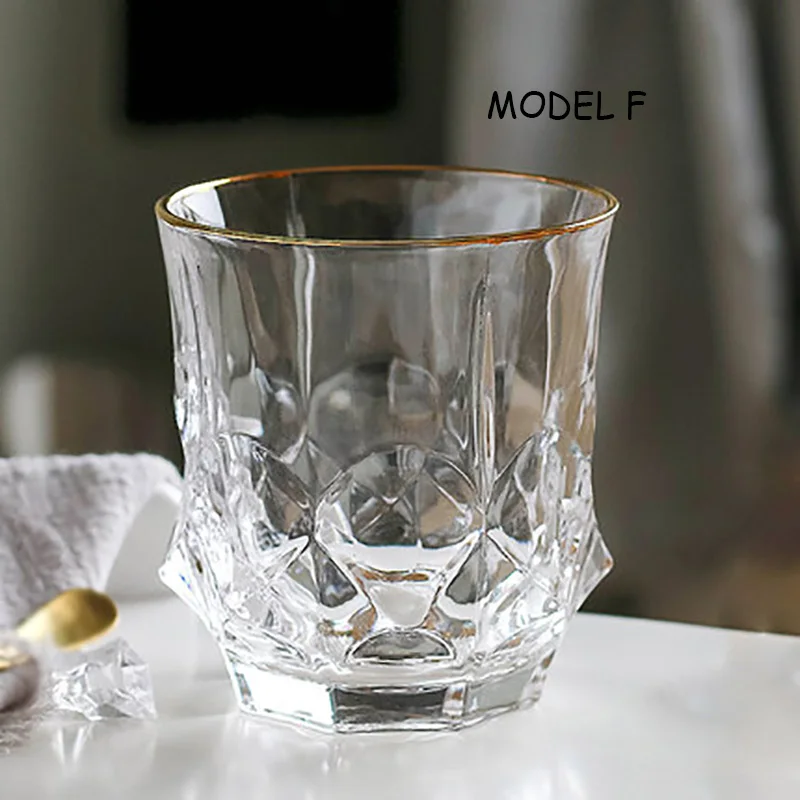 Model F Креативная стеклянная чайная кружка виски стеклянная кофейная чашка прозрачный стакан для стакана для коктейля чашки золотой кристалл иностранное стекло семейная чашка 1 шт - Цвет: Model F