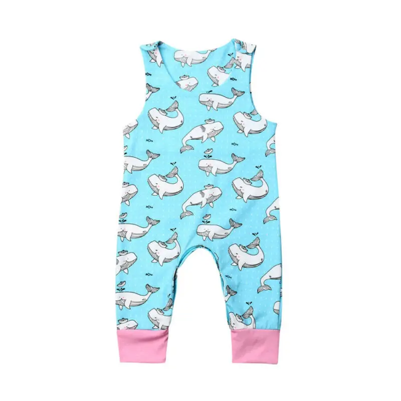 

2019 Newborn Baby Girl Boy Romper Sleeveless Whale Print Jumpsuit Fashion O-Neck Cotton Sunsutis Unisex Baby Clothes 0-18M