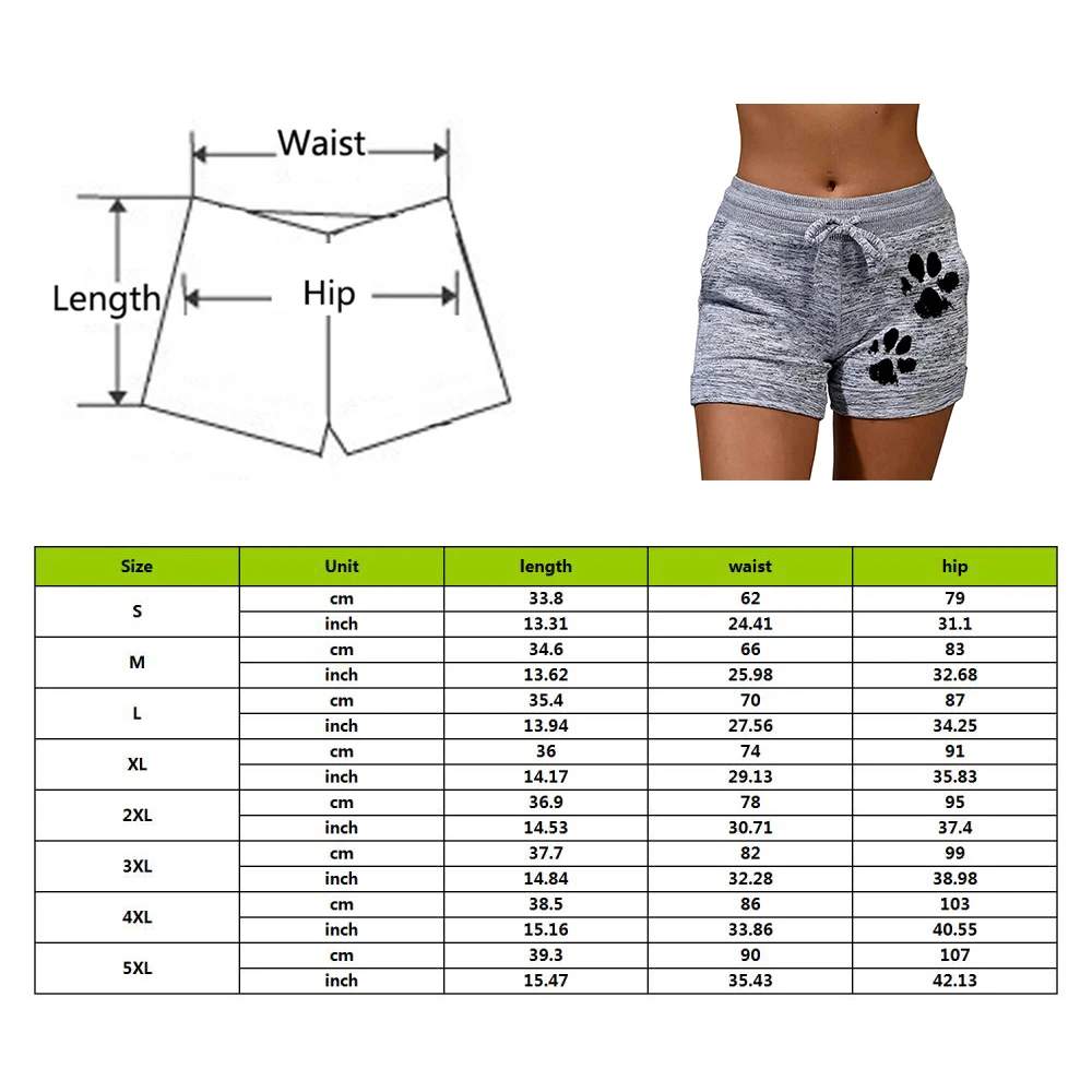 New Summer Fast Drying Drawstring Cat Paw Print Shorts Lace Up High Waist Elastic Cotton Short Women Beach Casual Sport Shorts
