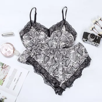 

Sexy Lace V-neck Pajama Woman Summer Fashion Printing Woman Sleepwear