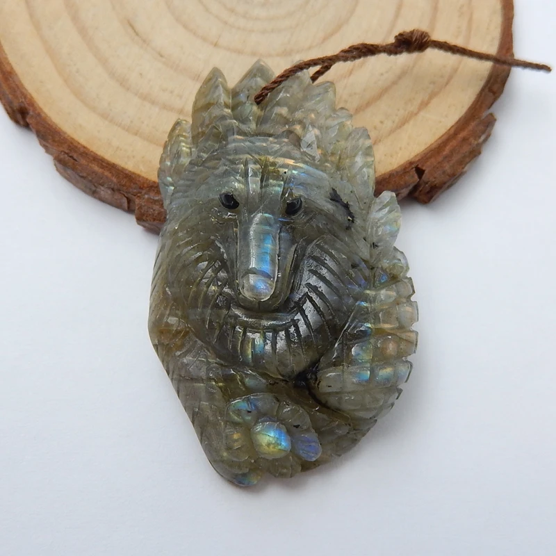 

New Design Carved Animal Labradorite Necklace Pendant 44x27x12mm 15.7g Natural Stone pendant carving neckalce