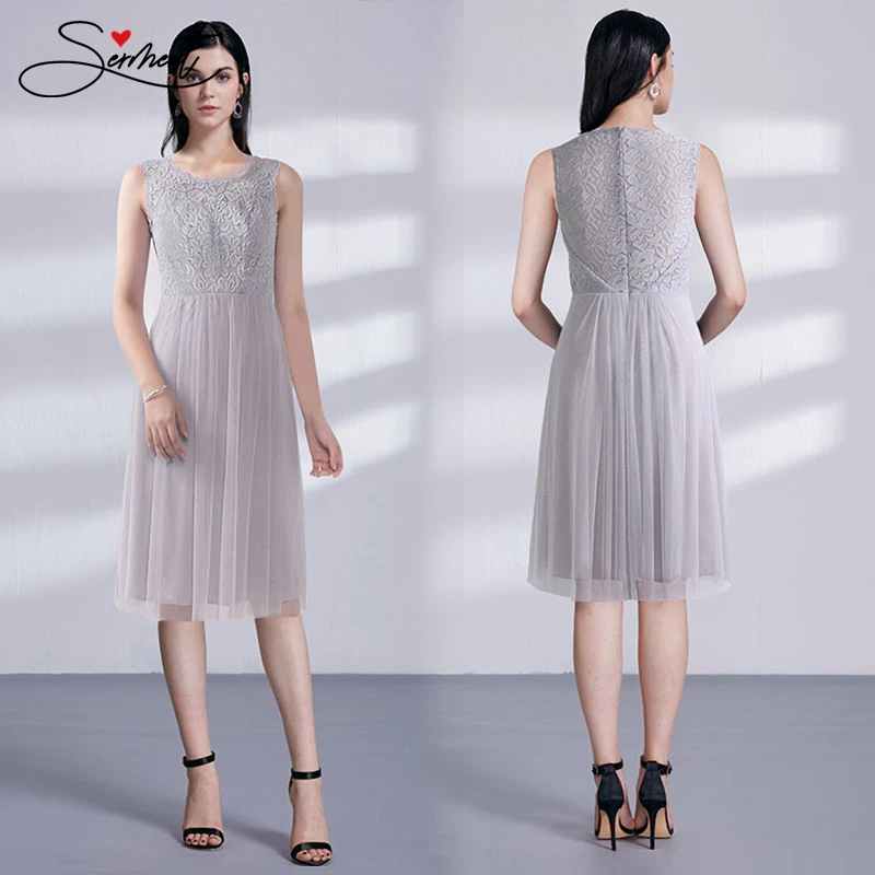 New Elegant Woman Evening Gown Simple Sleeveless Lace Round Neck Short Dress Suitable for Formal Parties | Свадьбы и торжества