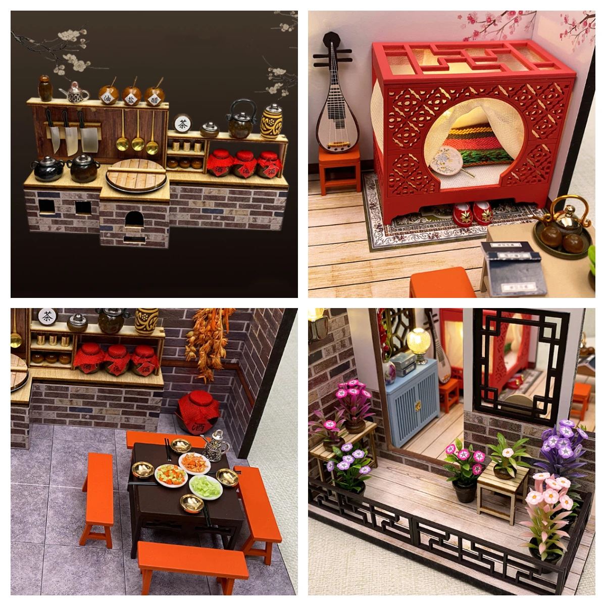 DIY 나무 카사 인형 집 가구와 미니어처 빌딩 키트 중국어 로프트 빌라 성인을위한 조립 인형 집 크리스마스 선물