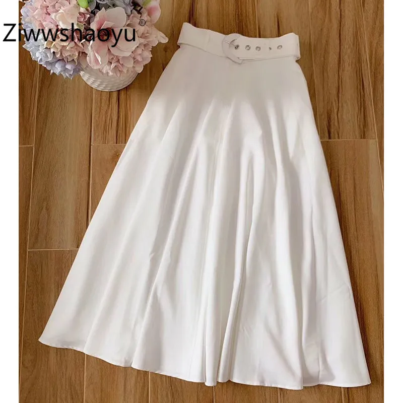 Ziwwshaoyu Женская Осенняя дизайнерская Высококачественная длинная юбка из пеньковой пряжи, женская модная трапециевидная Однотонная юбка с поясом