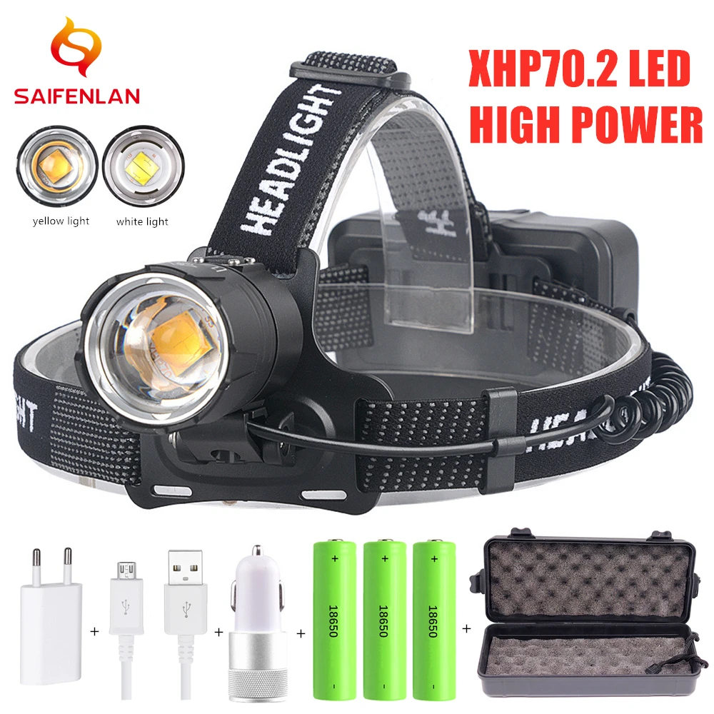 Налобный фонарь XHP70.2 светодиодный с аккумулятором 3*18650 | Лампы и освещение