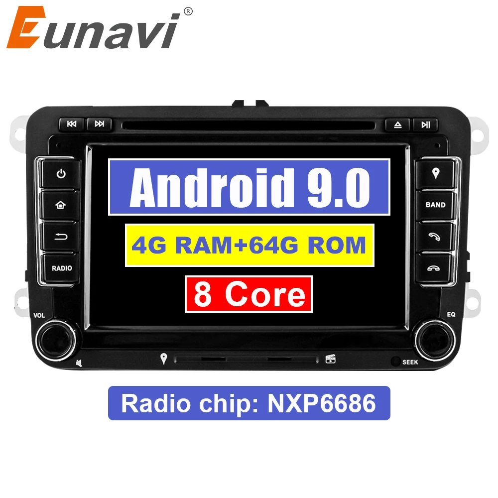 Sale Eunavi Octa Core Android 9.0 2 Din Car dvd player For VW GOLF JETTA POLO TOURAM PASSAT B6 GPS Navi Stereo Radio touch screen usb 0