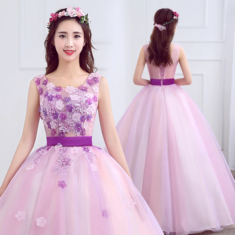 

Beaded Quinceanera Dresses 3D Flower V-Neck Purple Sashes Lace up back Vestidos Sweet 16 years Party Prom Vintage Ball Gown