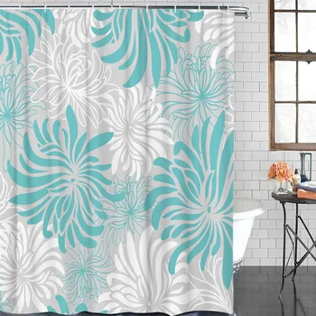 

Bathroom Curtain Aqua Floral Texture Waterproof Fabric Shower Curtain Home Bathroom Decoration Shower Curtains