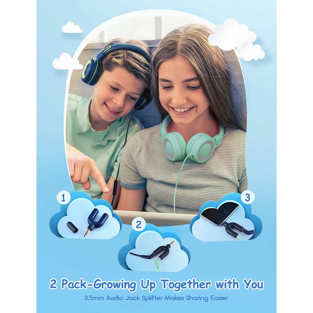 Mpow CH8 Kids Headphones Wired Headphone With 91dB Volume Limited Hearing Protection Wired Headset For Teens Girls Boys Kids