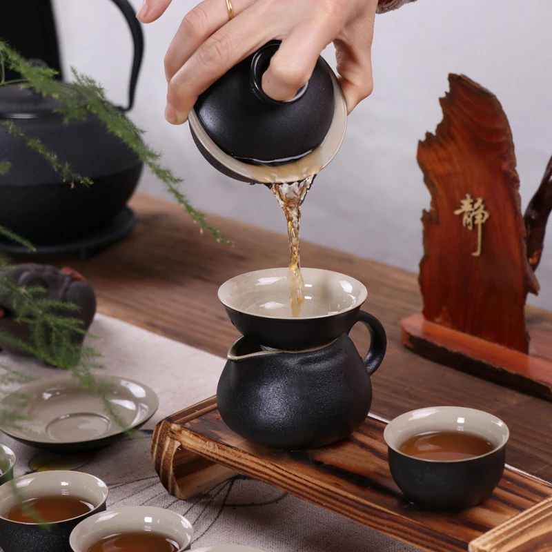Chinese Black crockery ceramic teapot kettles tea cups porcelain kung fu tea set drinkware for Tea ceremony