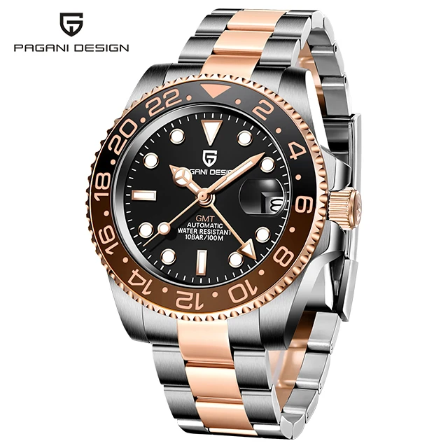 2021 New PAGANI DESIGN Men's GMT Watch Luxury Sapphire Ceramic Bezel Automatic Mechanical Watch Stainless Steel Waterproof Clock 