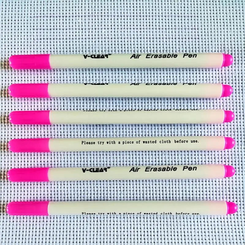 

6 PCS Air Erasable Pen Sewing Markers Grommet Ink Fabric Marker Soluble Cross Stitch Pen Marking Pen DIY Needlework Home Tools