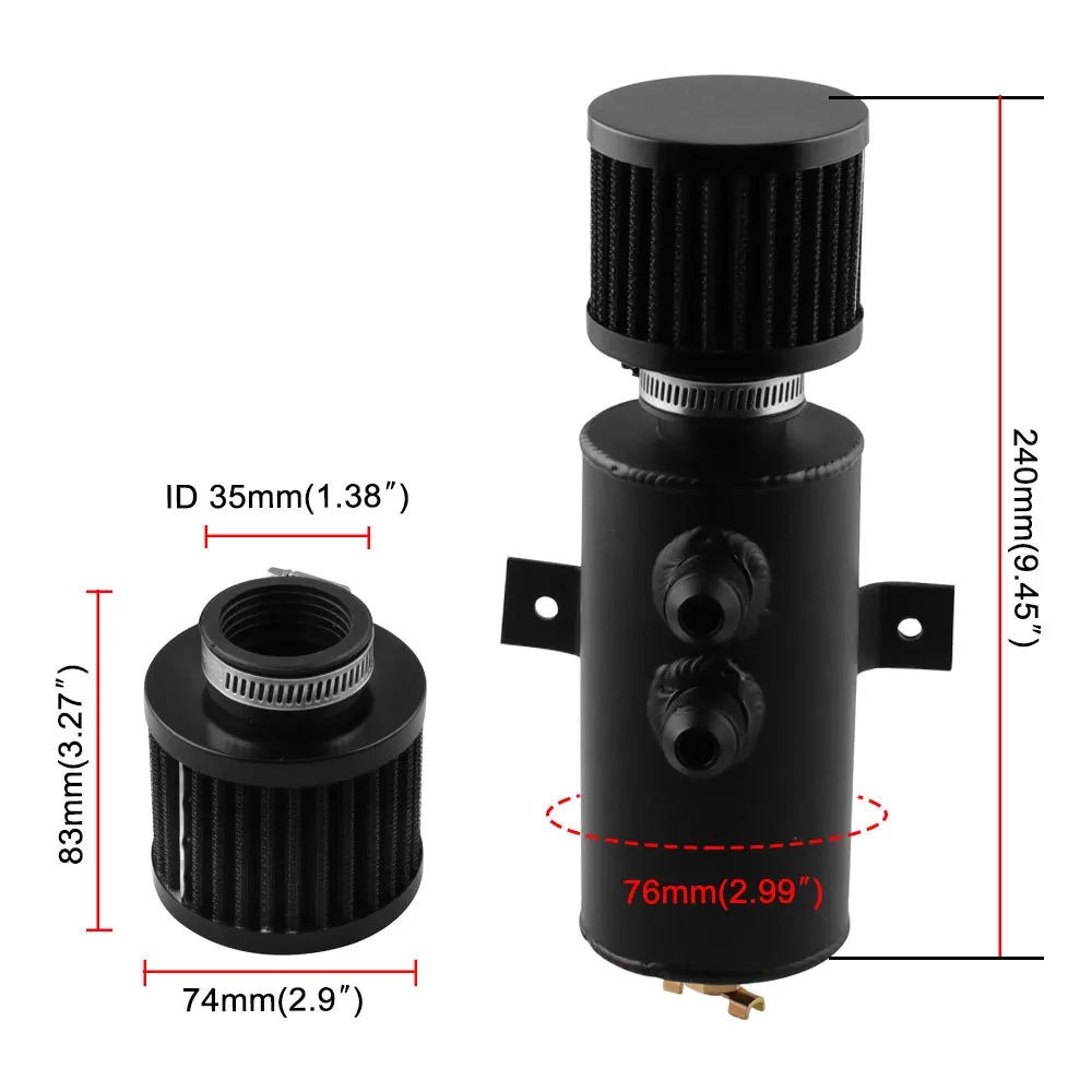 0.75L алюминиевый Шокированный маслоуловитель двигателя может 2x AN10 двойной порт Сапун фильтр