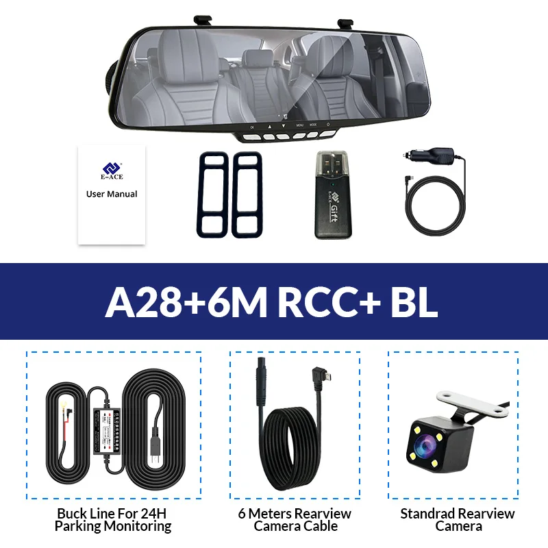 E-ACE Зеркало для автомобиля Dvr 1080P FHD видеорегистратор 4,3 дюймов зеркало заднего вида двойной объектив видео регистратор с камерой заднего вида Dvrs