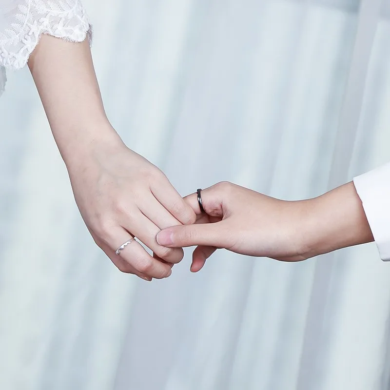 Серебряные черные белые кольца для пар 925 волнистые геометрические в форме горы для женщин и мужчин Регулируемые кольца для пальцев украшения в подарок паре