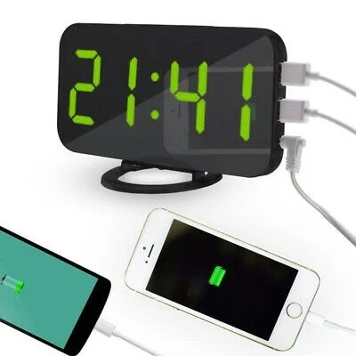 Time Setting LED Digital Alarm Clock Charging Station Phone Charger with Dual USB Port Home Office Electronic Red Plastic