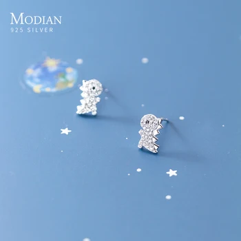 

Modian Clear CZ Little Dinosaur Real 100% 925 Sterling Silver Anti-Allergy Animal Stud Earrings for Women Fine Jewelry Kids Gift