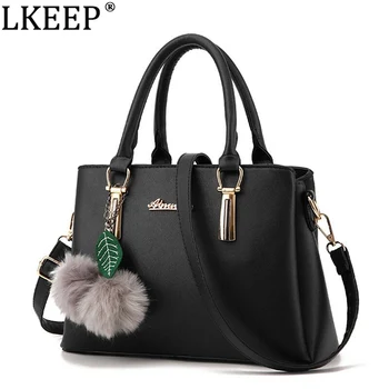 

Lkeep women beading pendant handbag ladies embossed shoulder bag ladies Messenger bag hairball bags high quality bag