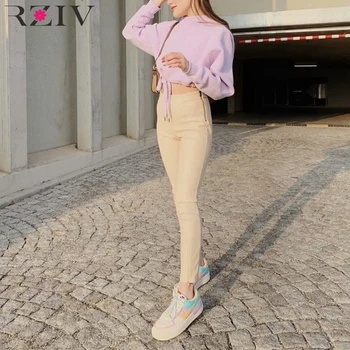 

RZIV Spring and autumn women's sweatshirt casual solid color hooded short sweatshirt