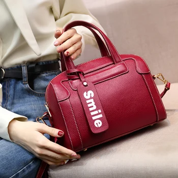 

High Quality Leather Women Handbags Elegant Ladies Shoulder Crossbody Bags Female Daily Small Tote Top Handle Boston Bag Red