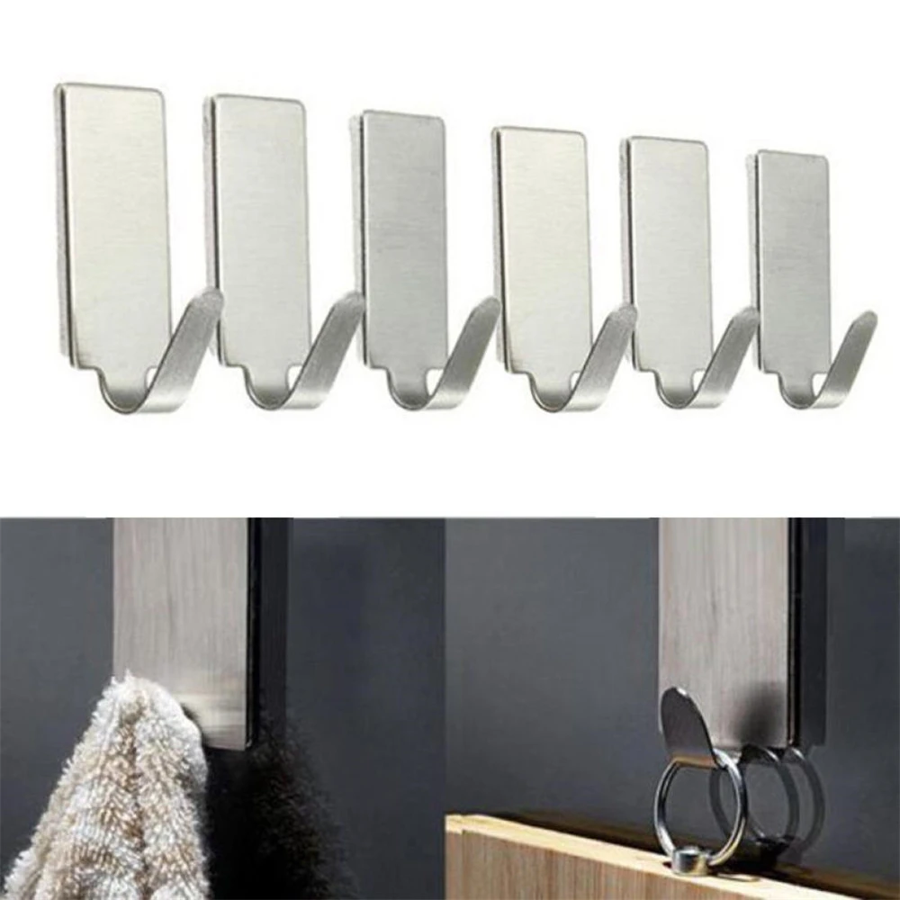 12Pcs Self Adhesive Bathroom Wall Door Stainless Steel Holder Hook Hanger Hooks