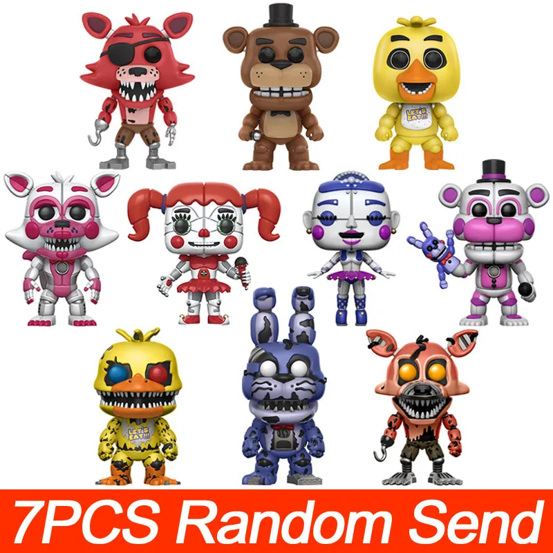 7PCS Random Send Five Nights At Freddy's ПВХ фигурка FNAF Бонни и Чика Фокси Фредди Fazbear медведь кукольный кошмар модель куклы детские игрушки подарки - Цвет: 7PCS Random Send