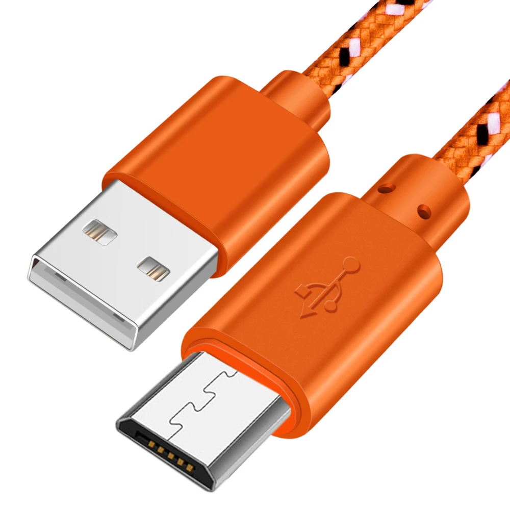 Нейлоновый Кабель Micro-USB в оплетке 0,5 м/1 м/2 м/3 м Синхронизация данных USB кабель зарядного устройства для samsung huawei Xiaomi планшет Android, телефон кабели - Цвет: Orange Micro USB