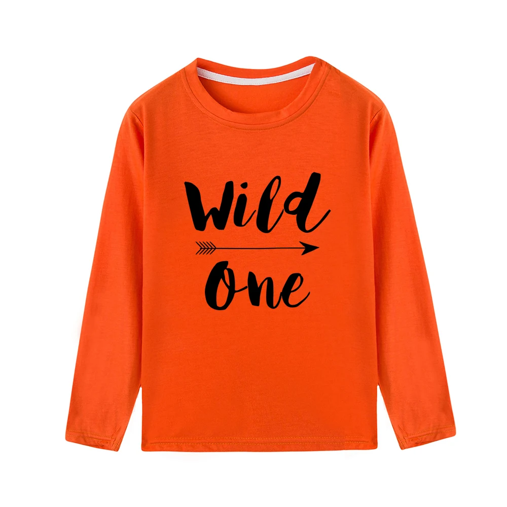 Wild One/Детские топы; Детские футболки; осенние рубашки с длинными рукавами для мальчиков; футболки для маленьких девочек; одежда с круглым вырезом; повседневная детская футболка