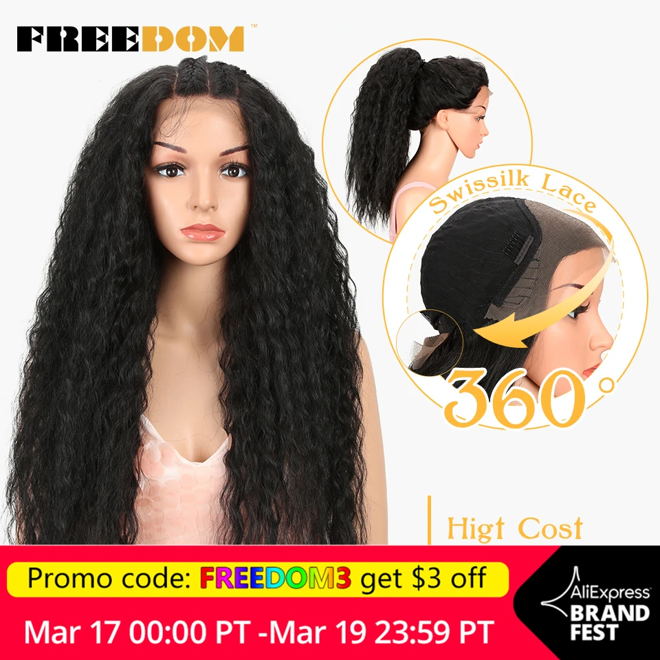 

FREEDOM Curly Lace Front Wig Synthetic 360 Lace Frontal Wig Ombre Ponytail Wig For Black Women Heat Resistant American Fashion