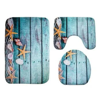 

Ocean Bathroom Mat Set Non-Slip Toilet Cover Pedestal Rug Bath Wear-resistant