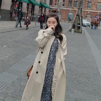 

Autumn Women's Mid-length Chic Epaulets Casual Trench coat with sashes Korean Light Khaki caramel color windbreaker moda mujer