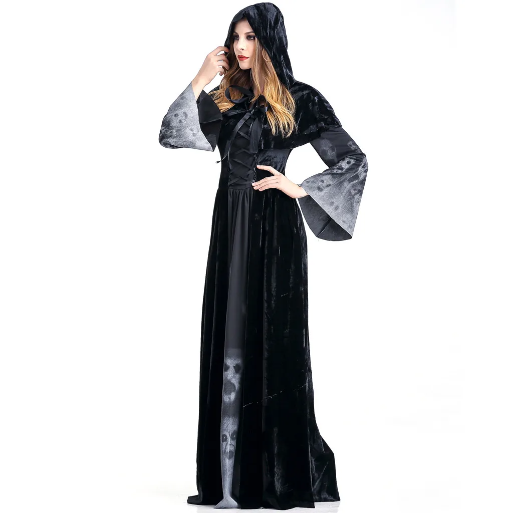 Clothing - Vintage Witch Long Sleeve Maxi Dress Halloween Cosplay Costume