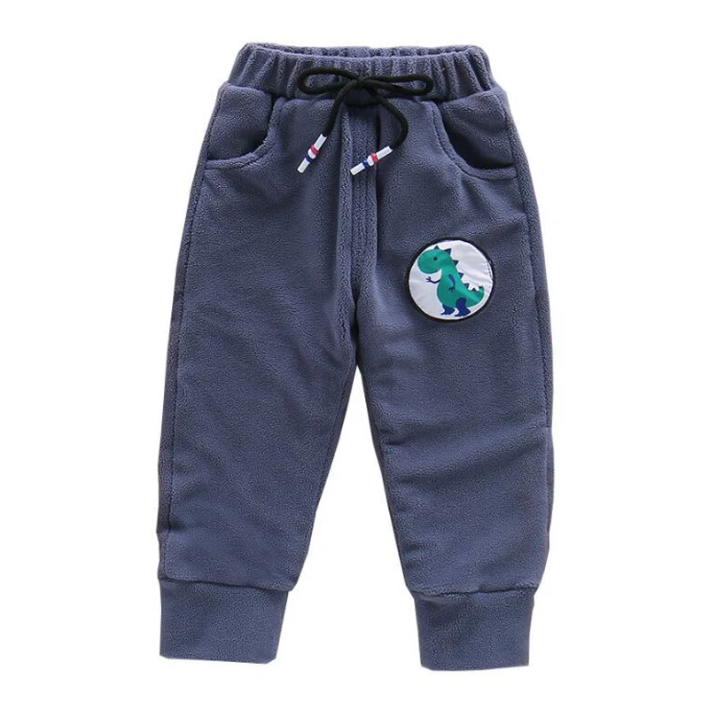 

2019 Autumn Winter Kids Warm Thick Velvet Pants Cute Dinosaur Toddler Boy Trousers Black Blue Casual Sport Boys Pants