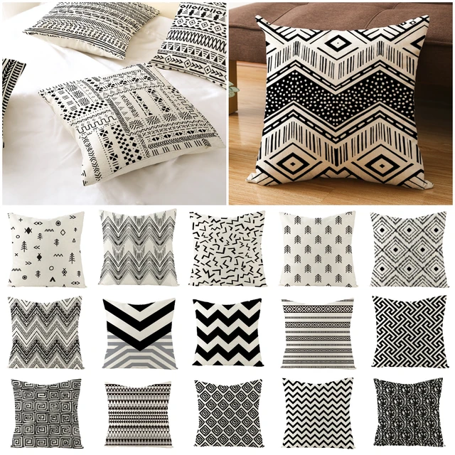 Traditional Mudcloth Throw Pillow, 18x18, Black & White, Cotton