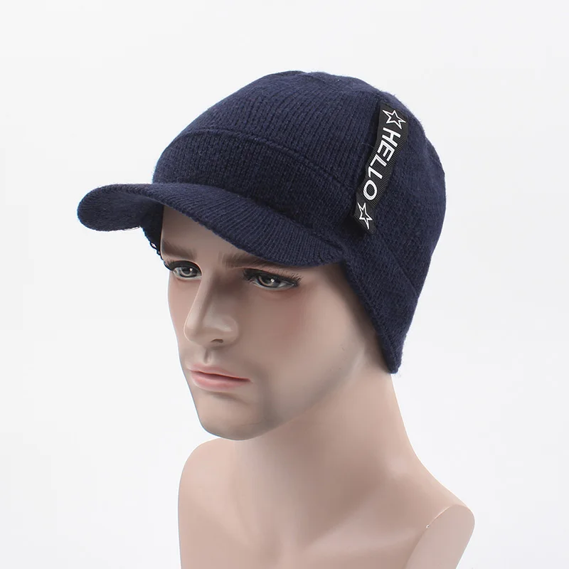 Мужская шапка s осень зима шапки бини Skullies шерстяная вязаная шапка капот шапка Толстая теплая унисекс снежная шапка мужские вязаные шапки