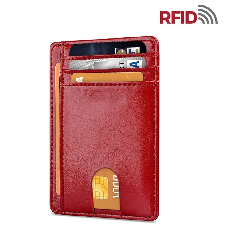 R Тонкий RFID блокирующий кожаный бумажник минималистичный кредитный кошелек для денег и карт держатель унисекс Модная Сумка вмещает до 12 карт и банковских карт - Цвет: R