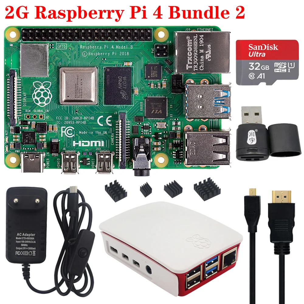 Комплект 2 Raspberry Pi 4 2 ГБ 4 ГБ ОЗУ с адаптером питания ABS чехол Корпус радиатор для Raspberry Pi 4 Модель B - Комплект: Комплект 2