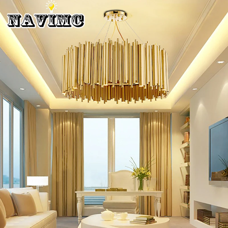 

Italian Style Aluminum Tubular Gold LED Bulb Chandelier for Kitchen Dining Room Bedroom Lighting